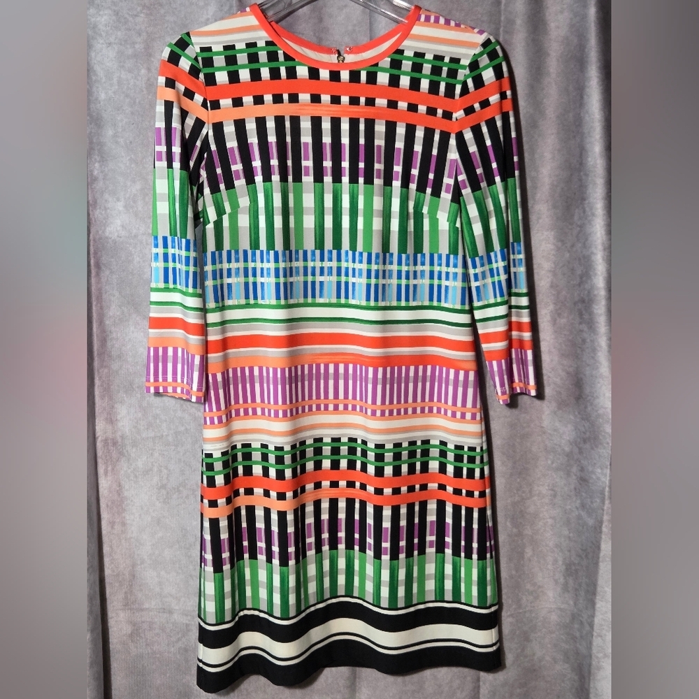 Eliza J Shift Dress Size 6 Knee Length 3/4 Sleeve Dress Multicolor Lined Preppy